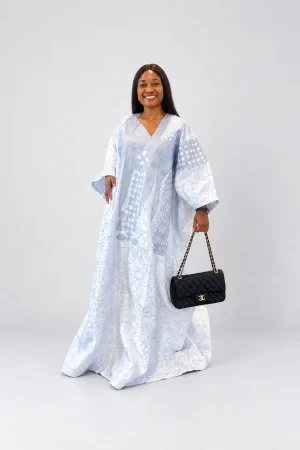 Ice Blue Patterned Kaftan Dress
